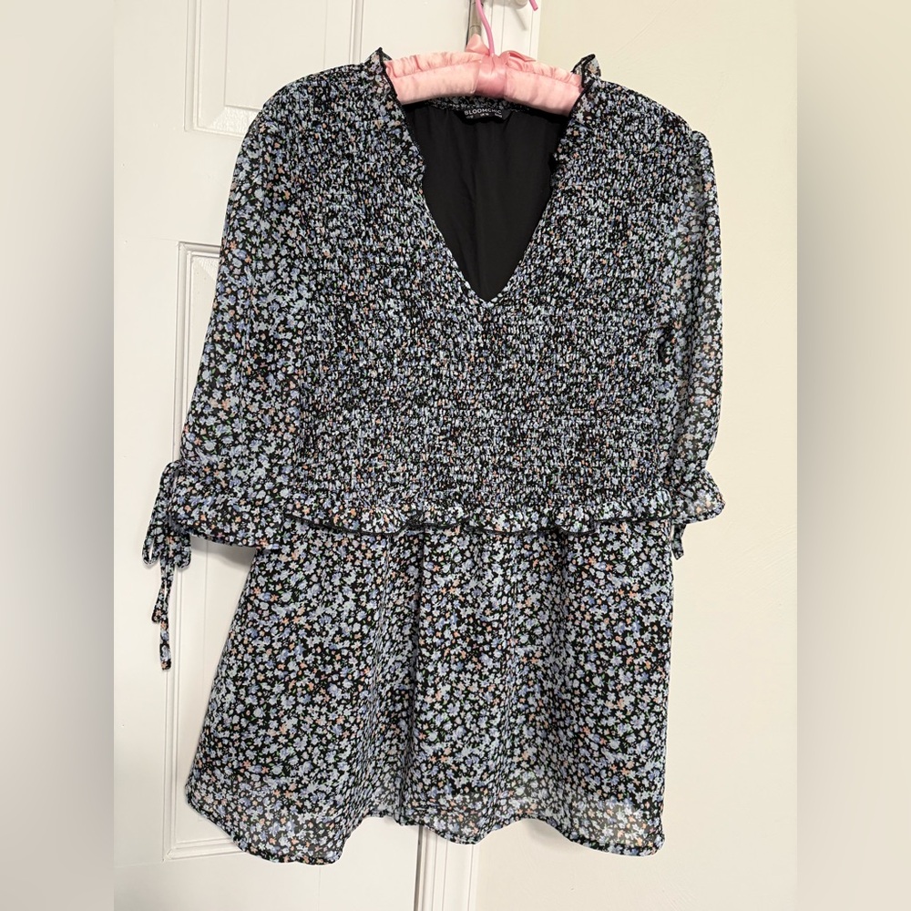 BloomChic Black Floral Smocked Peplum Blouse